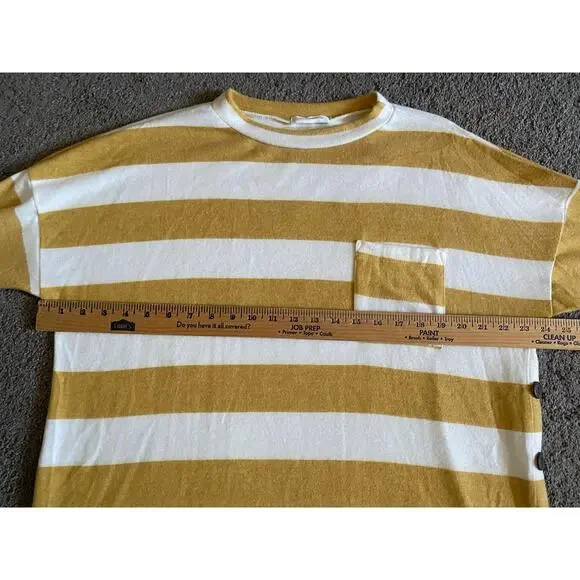 Reborn J Light Mustard Yellow & White Long Sleeved Pocket Striped Fall Top NWOT - Picture 3 of 4